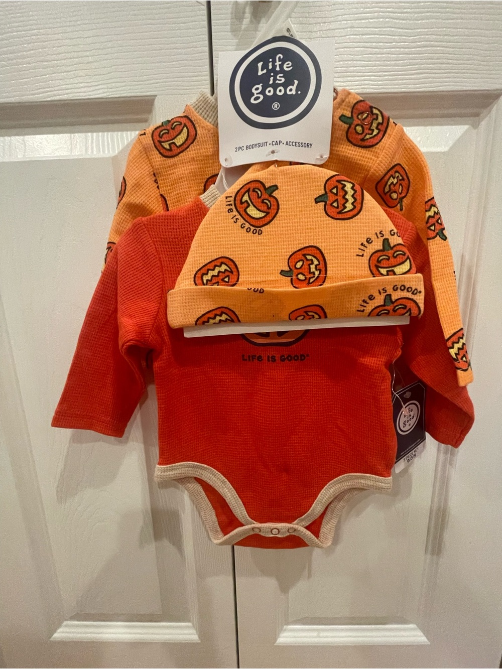 Life Is Good Orange Pumpkin Bodysuit & Matching Hat (Baby Halloween 0-3 month)